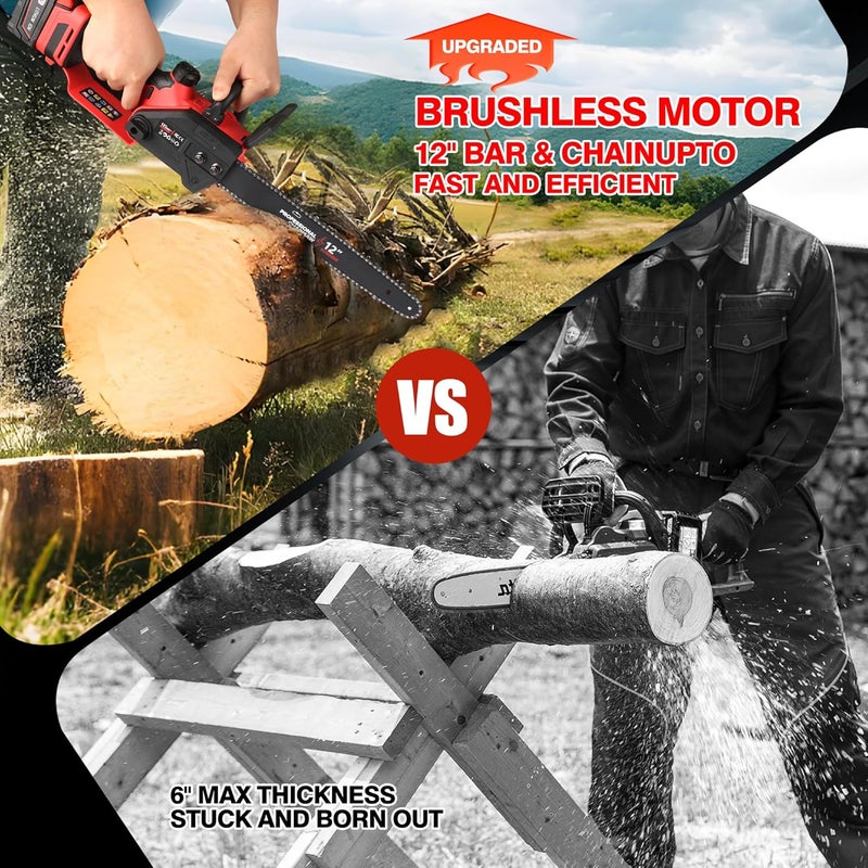 FXAFXA Brushless Electric Chainsaw 12" Cordless Tool Only for Milwaukee M18 18V Battery with Auto Oiler & Security Lock, for Tree Trimming and Branch Wood Cutting (Tool Only) (for Milwaukee 18v Battery) - Image 3